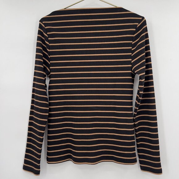 LOFT Women’s Black & Tan Ribbed Long Sleeve Striped Top – Size L NWT - Picture 5 of 12